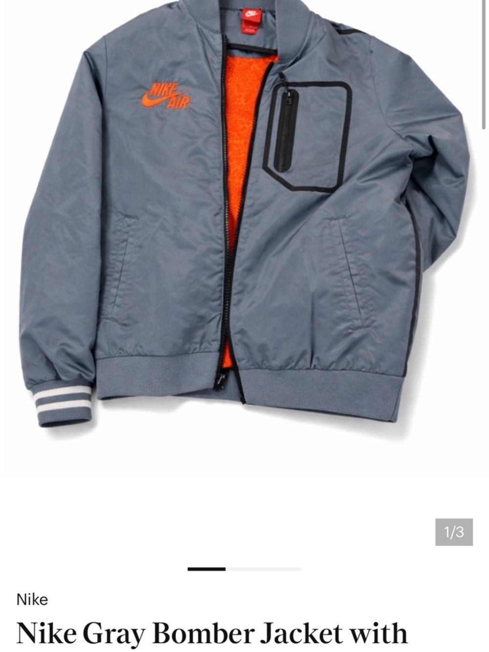 Nike Gray Bomber Jacket with Orange Lining
